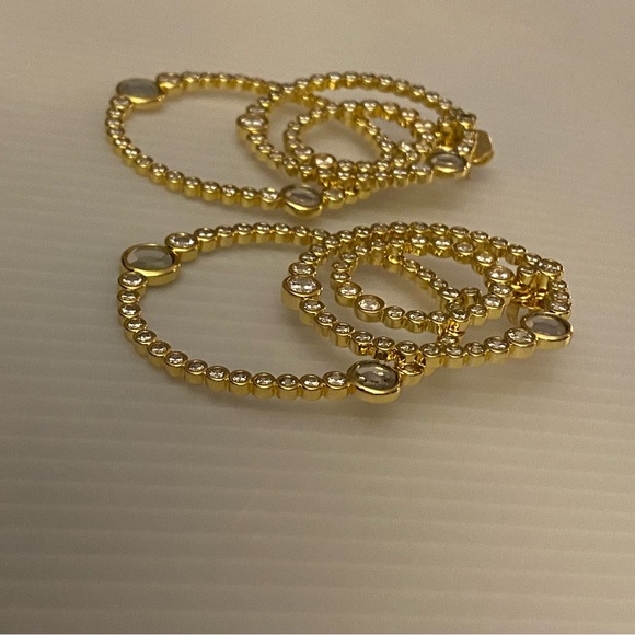 Isharya 18k Good Plated Hoop Crystal Convertible Post Back Earrings Signed - Picture 8 of 8